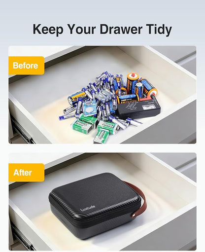 Luxtude Small Battery Organizer Storage Case with Tester, Hard Batteries Storage Holds 61, Portable Batteries Case Organizers, Drawer Caddy & Daddy (Black)