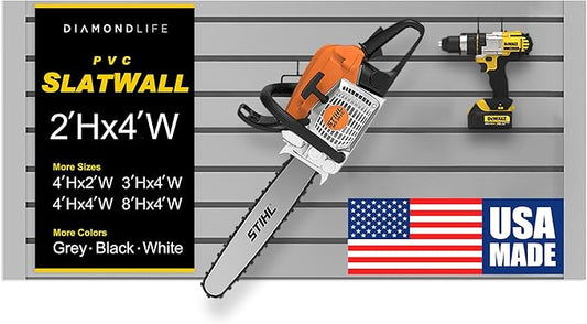 Heavy Duty 2x4 PVC Garage Slatwall Storage System (with Endcaps & Screws) - Modular Slat Wall Paneling for Garage Wall Organizer - Interlocking Slatwall Panels for Home & Commercial Use (Grey)