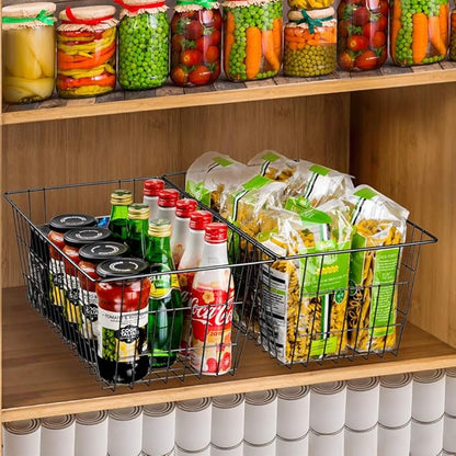 SANNO Freezer Baskets Wire Storage Baskets Closet Baskets Bin Farmhouse Organizer Storage Bins Large Organizer Bins for Home, Office, Bathroom, Pantry Organization Storage -Black Set of 3, 15.7"
