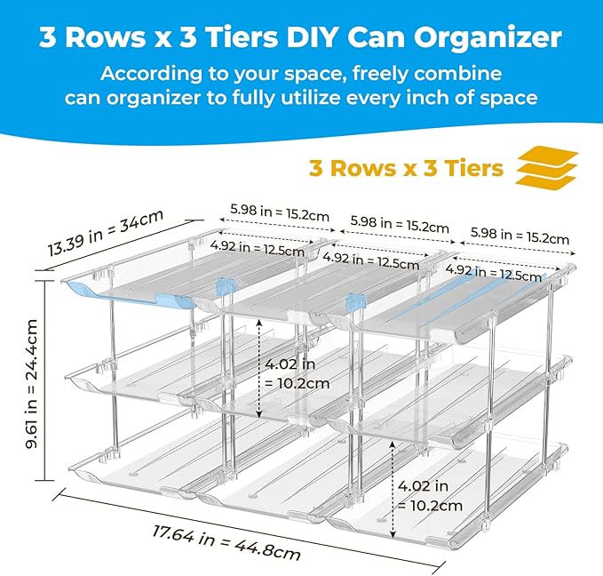 Can Organizer for Pantry Stackable 3 Tiers Can Storage Organizer Pantry Soda Can Organizer for Fridge 36 Cans Rack Automatic Rolling Canned Food Organizer for Refrigerator Kitchen Clear