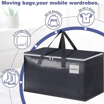 StorageRight Heavy Duty Moving Boxes-Moving Bags with Zipper, Reinforced Handles and Tag Pocket-Collapsible Moving Supplies-Totes for Storage Great for moving, Storage and Travel 93L(Gray-4 Pack)
