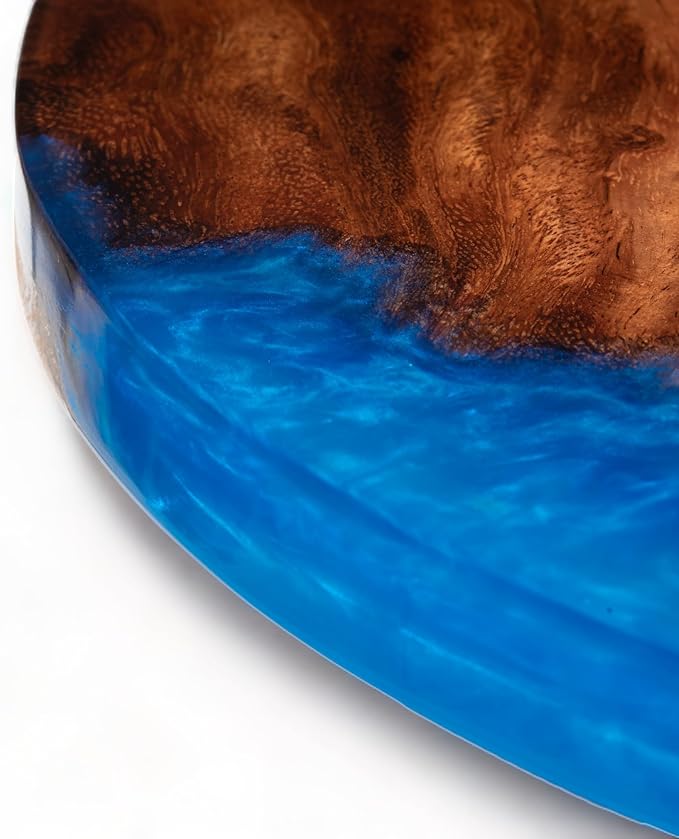 Handmade Reversible 16" Wood and Epoxy Resin Lazy Susan, Turntable for Kitchen Countertop, Rotating Display Stand, Organizer and Storage for Dining Table, Cup Board, Home Decor (Medium Blue)