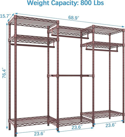 VIPEK V5i Garment Rack Heavy Duty Clothes Rack, Portable Closet Wardrobe Bedroom Armoires Freestanding Clothing Rack with 8 Adjustable Shelves & 4 Hang Rods, 68.9" L x 15.7" W x 76.4" H, Bronze