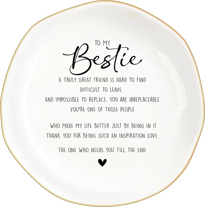 Bestie Gifts for Women Friendship, Jewelry Dish Trinket Tray, Gifts for Friends Female, Friend Gifts for Women Birthday, BFF Soul Sister Work Bestie Gifts for Thanksgiving Gifts (White-bestie1)
