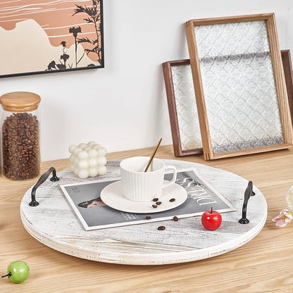 Wooden Lazy Susan for Table Turntable Organizer 18 Inch Large Lazy Susan Whitewashed Wood Serving Tray for Pantry Cabinet Countertop Round Spins Balanced Pine Spice Rack for Kitchen Essentials Storage