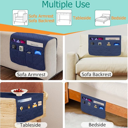 DECKALY Sofa Armrest Organizer with 6 Pockets, Non-Slip Couch Recliner Armchair Caddy, Washable Remote Controls Holder, Storage for Magazine, Tablet (Navy)