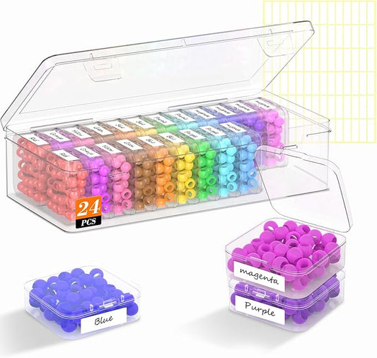 Bead Organizer Box, 24 PCS Clear Plastic Storage Containers Features Hinged Lid and Labels, Craft Storage Box for Jewelry, Diamonds, Clay Beads, Bracelets, Screws, Seeds, Small Parts