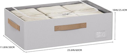 CYhom Underbed Storage Bins With Metal Frame, 10" High Under Bed Storage Containers, Large Capacity Under Bed Organizer Boxes (Grey, 23.6” L x 11.8” W x 10” H)