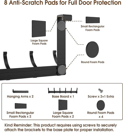 CHAUNCEY HOME Over The Door Hooks Hanger with 7" Arms, Door Hooks for Hanging, Fit 1 3/4" Door, Tool-Free Assembly, F7U, Towel Racks Organizer Holder for Bathroom - Black