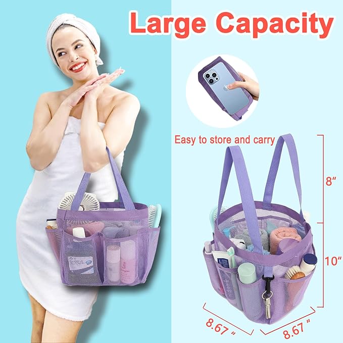 Fammart Mesh Shower Caddy Portable for College Dorm Room Essentials, 8-Pocket Large Shower Basket Tote Bag with 2 Handles for Toiletry, Bathroom, Beach, Camp, Gym