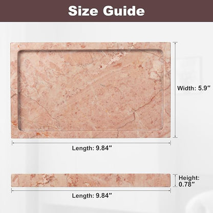 Natural Marble Rectangular Tray 10x6 Inch - Cream Rose Vanity Organizer for Bathroom, Coffee Table & Kitchen - Weighted Base