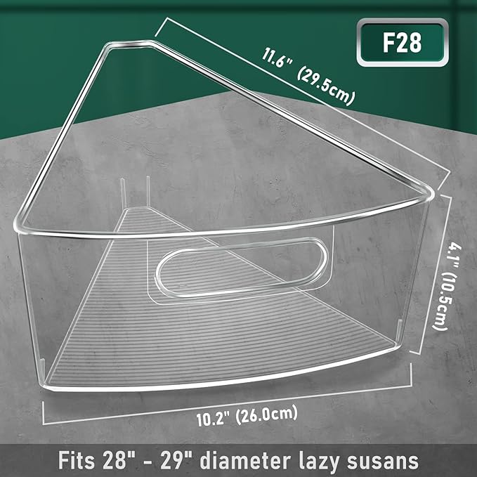 Lazy Susan Cabinet Organizer Bins for 26"/ 28"/ 32" Diameter Corner Organizer, Plastic Cabinet Storage Bin, 1/8 Wedge - Food Safe, BPA Free, with Non-Slip Pads (for 28" Diameter, 6 Pack)