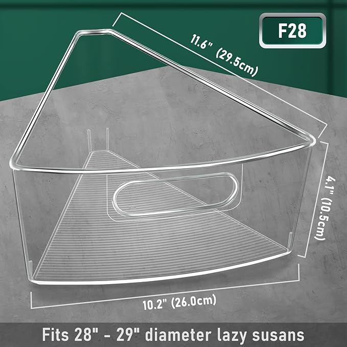 Lazy Susan Cabinet Organizer Bins for 26"/ 28"/ 32" Diameter Corner Organizer, Plastic Cabinet Storage Bin, 1/8 Wedge - Food Safe, BPA Free, with Non-Slip Pads (for 28" Diameter, 4 Pack)