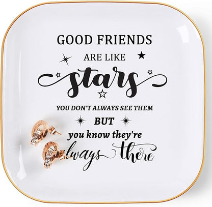 COZITED Friend Gifts for Women Trinket Dish Jewelry Tray - Good Friends are Like Star...They're Always There, Unique Friendship Gifts for Women Best Friends Birthday Christmas Valentine Mother's Day