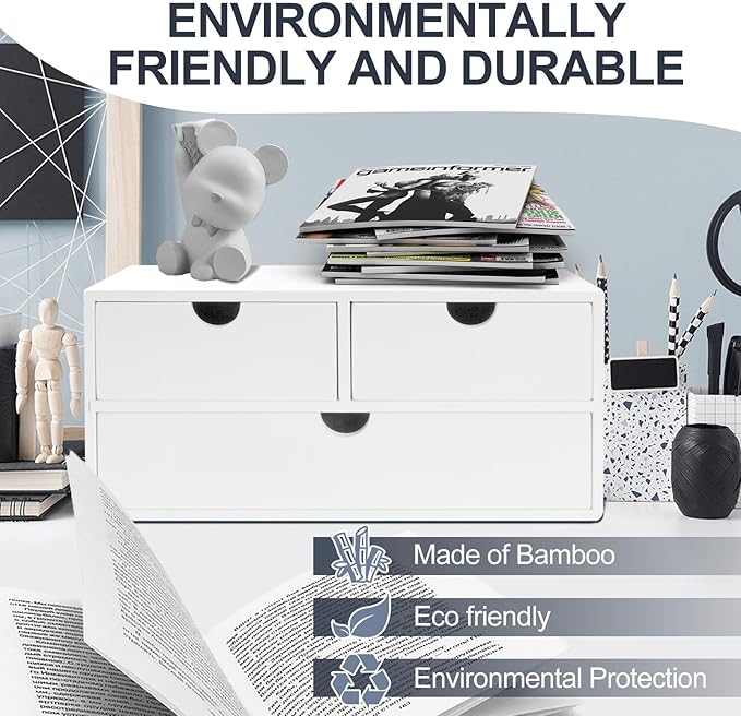 Desk Organizer with Drawers Countertop Drawer Organizer Drawers for Desk Top Home Office Workspace Bathroom Toiletries Supplies (white)