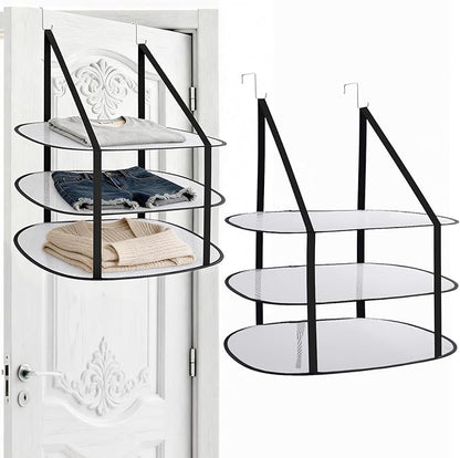2 Pcs 3 Tier Sweater Drying Rack Flat Mesh Foldable, Over The Door Folding Drying Rack for Sweater, Clothes, and Room Organization, Perfect for Apartments Dorms Bathrooms (Black, 26.5x18x34.5 IN)