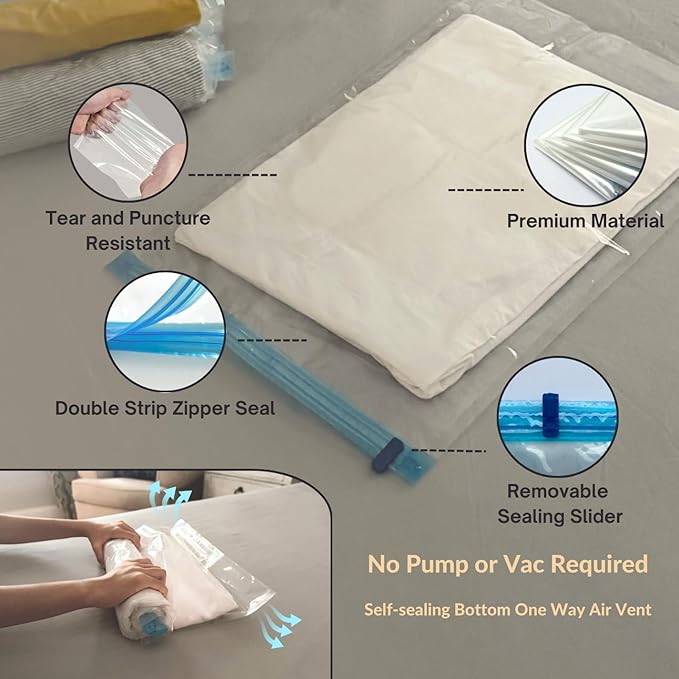 Nellivia 25 Pack Vacuum Storage Bags with Pump, Compression Space Saver for Comforter, Bedding, Blanket Storage, Vacuum Seal Bags for Clothing, Luggage and Closet Organizer