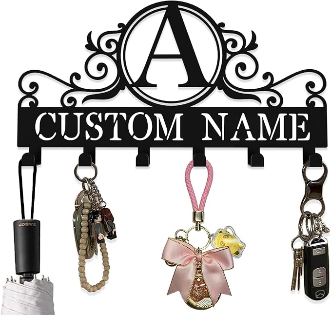 Custom Metal Key Rack Hooks, Personalized Key Holder for Wall,Name Background Letter Theme Wall Decoration Hooks, Key Hanger Organizer for Living Room, Entryway, Bathroom, Kitchen Decor