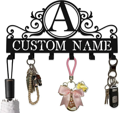 Custom Metal Key Rack Hooks, Personalized Key Holder for Wall,Name Background Letter Theme Wall Decoration Hooks, Key Hanger Organizer for Living Room, Entryway, Bathroom, Kitchen Decor