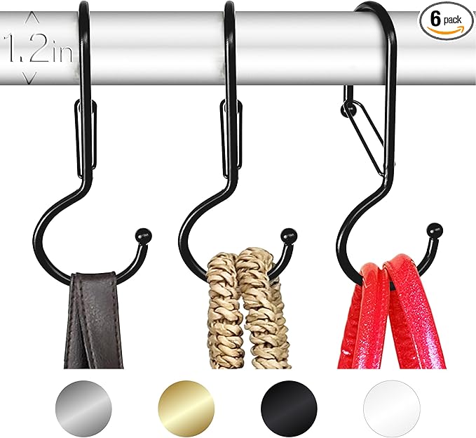 Blau Marité 6 Purse Hanger for Closet. Tote Hanger. S-Shaped Hooks S Hooks Twist Design. Anti Drop S-Shaped Hook for Hanging Handbags with Safety Buckle to Prevent Falls. Heavy Duty. (Black, Twisted)