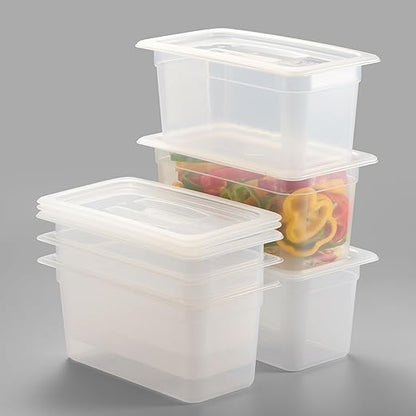 CURTA 6 Pack Translucent Food Pan with Lid, 1/3 Size 6" Deep NSF Listed Commercial-Grade Polypropylene Plastic