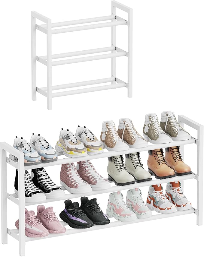 Mavivegue Expandable Shoe Rack, 3-Tier Shoe Organizer for Closet, Adjustable Shoe Rack for Front Door Entrance, Entryway,White