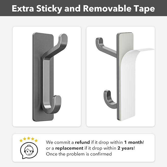 pickpiff Wall Hooks for Coat and Towel: Adhesive Door Hanger Stick on, Grey 4 Pack