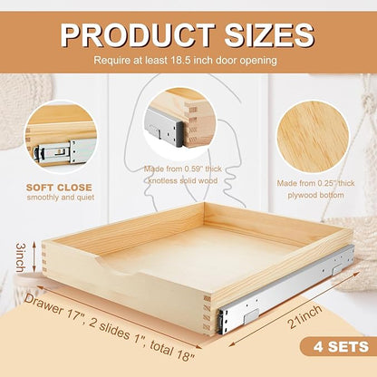 Sintuff 4 Set Wooden Pull out Tray Cabinet Organizer Soft Close Roll out Shelves for Kitchen Cabinets Fully Assembled Slide Pantry Shelves (18'' X 21'')