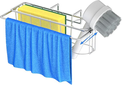 QMLALA Sponge Holder for Double Kitchen Sink, 3-in-1 Sink Caddy, Brush, Dish Towel, Sponge Sink Organizer Liquid Drainer Rack - SUS304 Stainless Steel