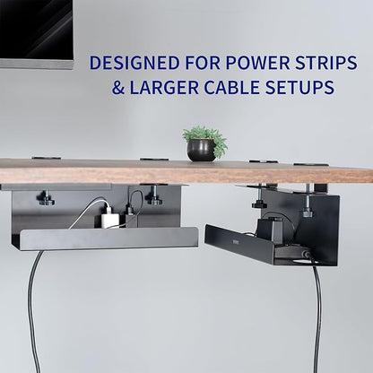 VIVO No Drill Clamp-on 17 inch Power Strip Cable Management Trays, Under Standing Desk Steel Cord Organizer, Black, 2 Pack, DESK-CM6L-2B