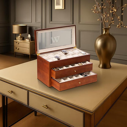 Bey-Berk Custom Personalized Watch Box Organizer - 36 Slot Luxury Solid Wood Designer Display, Large Watch Slots