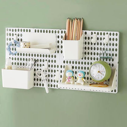 PegBoard Wall Organizer, Plastic Wall Pegboard Kit, 2 White Pegboard and 10 Pegboard Accessories, Wall Mount Pegboard with Hooks, Wall Display Peg board for Home and Office, 19.5” x 9.5”