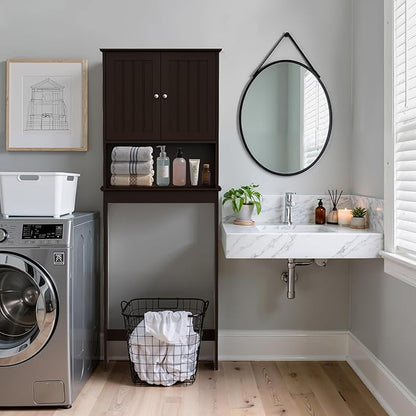 GORZING Over The Toilet Storage Cabinet, Behind Toilet Bathroom Organizer with Adjustable Shelves, Above Toilet Organizers with Barn Door, Space Saver for Restroom, Bathroom, Laundry