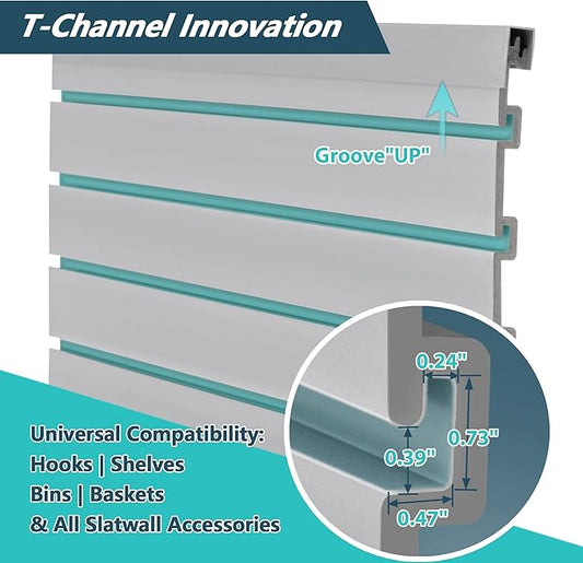4x2 FT PVC Slatwall Panel Wall Storage Systems, Interlocking Slat Wall Paneling Garage Wall Organizer, Slat Board Wall-Mounted Slat Wall Panels for Garage Storage, Shelves, and Tools, Grey