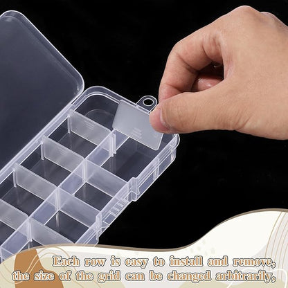 Plastic Jewelry Organizer Box Clear Storage Bead Case for Little Crafts/Arts 2 Pack Container with 10 Grids, Small