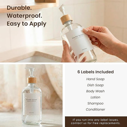 MaisoNovo Glass Hand Soap Dispenser | Dish Soap Dispenser for Kitchen | 16.9oz Clear Bottles with White Bamboo Pump | Bathroom Lotion Dispenser