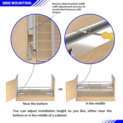 Pull Out Drawer Cabinet Organizer, Expandable Slide Out Storage Shelves - Heavy Duty, Durable and Smooth Slide-Out, 12.3"~18.3" Wide x 22.5" Deep, 1 Pack