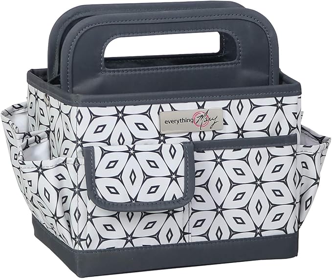 Everything Mary Desktop Tote Organizer – Grey Geometric Craft Caddy – Portable Storage Bag for Sewing, Scrapbooking, Art Supplies & DIY Craft Organization