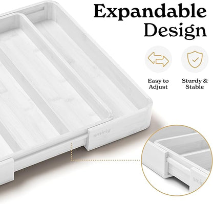 SMIRLY Silverware Drawer Organizer – Bamboo Kitchen Drawer Organizer, Adjustable Utensil Holder and Cutlery Tray, Drawer Dividers for Flatware and Kitchen Utensils