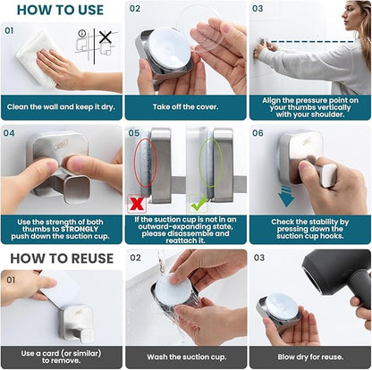 TAILI 304 Stainless Steel Bathroom Suction Hook for Towel, Loofah, Bathrobe, Patented Strong Suction Cup, Damage-Free Hanging Glass Shower Wall Hook, Hold Up to 11 Lbs, 2 Pack, Modern Square, Silver