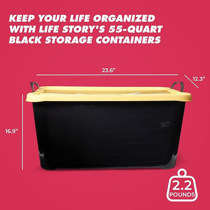 Life Story 18 Pack Heavy Duty Stackable Storage Bin, 55 Quart Home Organizer, Versatile Lightweight Locking Bins with Carrying Handles, Black/Yellow