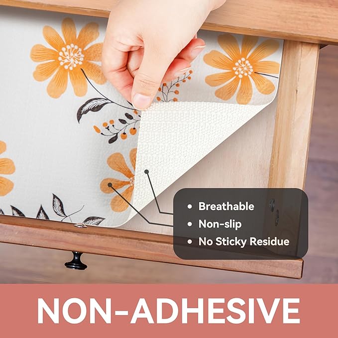 Shelf Liner, Non Adhesive Daisy Floral Printed Cabinet Liner for Pantry Drawer, Strong Grip Non Slip, Shelf Liners for Kitchen Cabinets Organization 12 Inch x 10 FT (6 Rolls) Signature Delivery