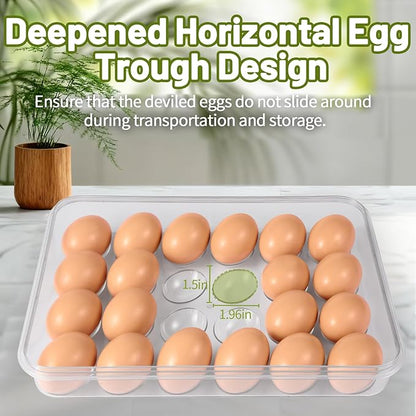 Deviled Egg Containers with Lid, 2 Pack Thick Clear Plastic Deviled Carrier with Handle Storage 48 Eggs, Stackable Egg Holder Portable Tray Platter for Fridge, Travel, Party-White
