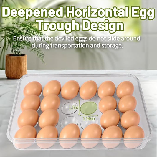 Deviled Egg Containers with Lid, 2 Pack Thick Clear Plastic Deviled Carrier with Handle Storage 48 Eggs, Stackable Egg Holder Portable Tray Platter for Fridge, Travel, Party-White