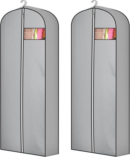 2 Pcs 10" Gusseted Garment Bags for Hanging Clothes Dress Bags for Gowns Long Closet Waterproof Garment Covers Wedding Dress Cover Traveling Clothes Protector (Grey,65 Inch)