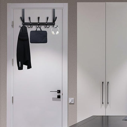 WEBI Over The Door Hook,Door Hanger Hook Rack with 5 Tri Hooks for Hanging Coats,Over Door Towel Rack Door Coat Towel Hanger Door Coat Rack for Bathroom,Behind Back of Door,Black