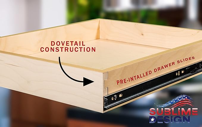 Sublime Design - Standard Size - Pull Out Kitchen Drawers | Slide Out Shelves for Kitchen Cabinets | Pull Out Home Organizer (Bottom Mounting, 20 Inch W/Drawer Slides (19” Drawer Box))