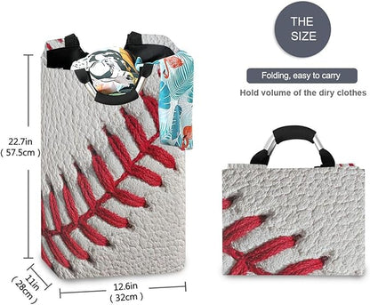 Laundry Hamper Basket Baseball Close-up White Storage Basket Collapsible Laundry Bag with Handle Nursery Hamper Blanket Basket for Kids Room Dirty Cloth College Dorm