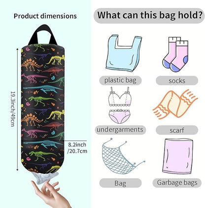 Plastic Bag Holder, Wall Mount Grocery Bag Organizer, Funny Hanging Trash Bag Storage Dispenser for Home Kitchen Cute Colorful Dinosaur