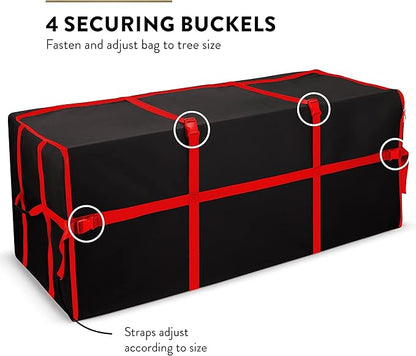 ZOBER Wide Christmas Tree Storage Bag - Maximum Accessibility - Fits 7.5 Ft Trees - 600D Oxford Fabric Christmas Tree Bag For Storage Box For Xmas - Strong Durable Straps & Handles - Card Slot - Black